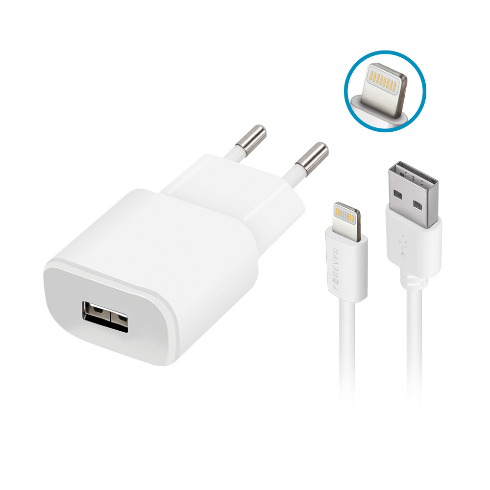 �adowarka sieciowa Forever USB 1A TC-01 + kabel do iPhone 8-pin bia�a