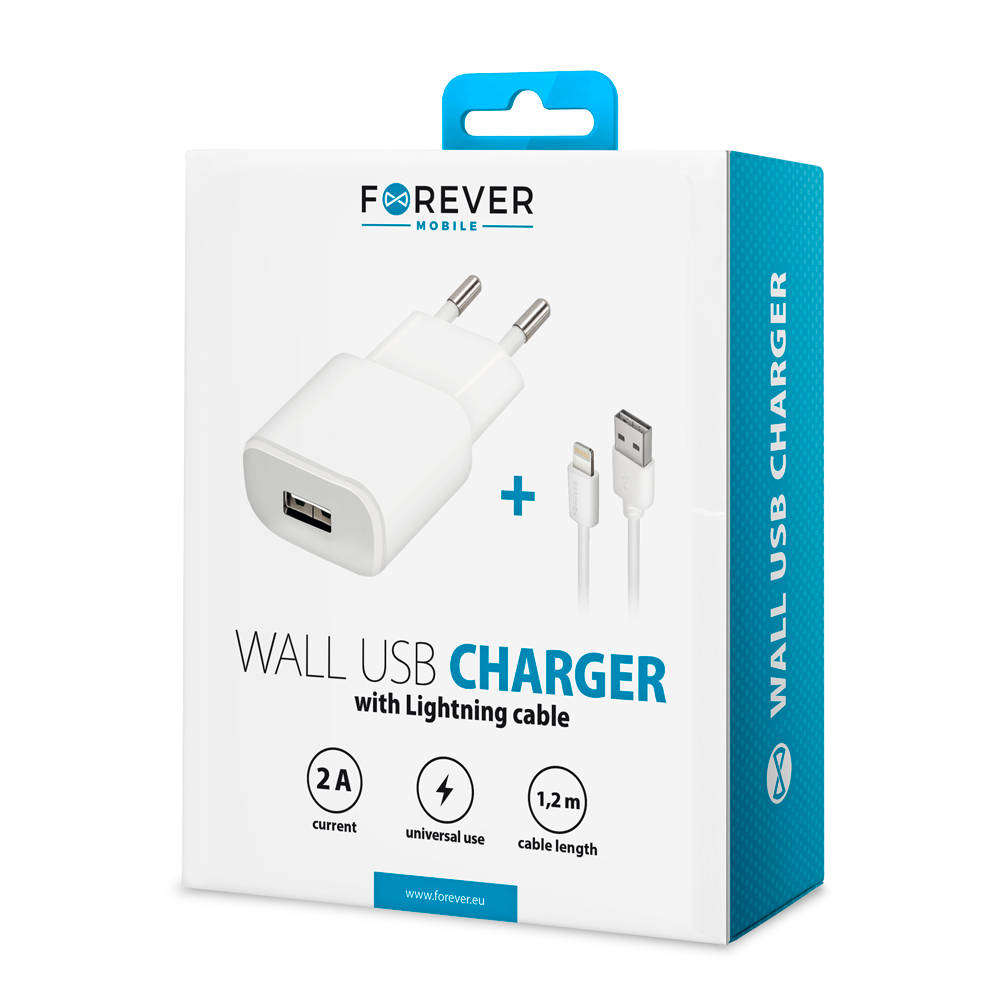 �adowarka sieciowa Forever USB 2A TC-01 + kabel do iPhone 8-pin bia�a / 5