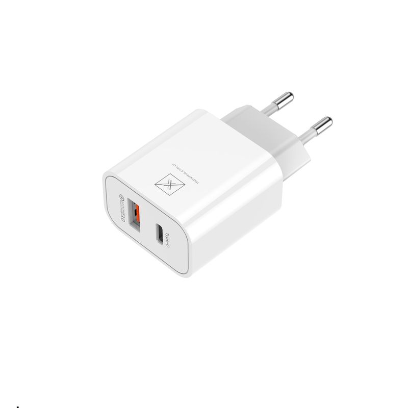 �adowarka SIECIOWA MX ALFA 20W PD+QC, USB-A+C + KABEL Type-C - Type-C 20W PD, WHITE/BIA�Y