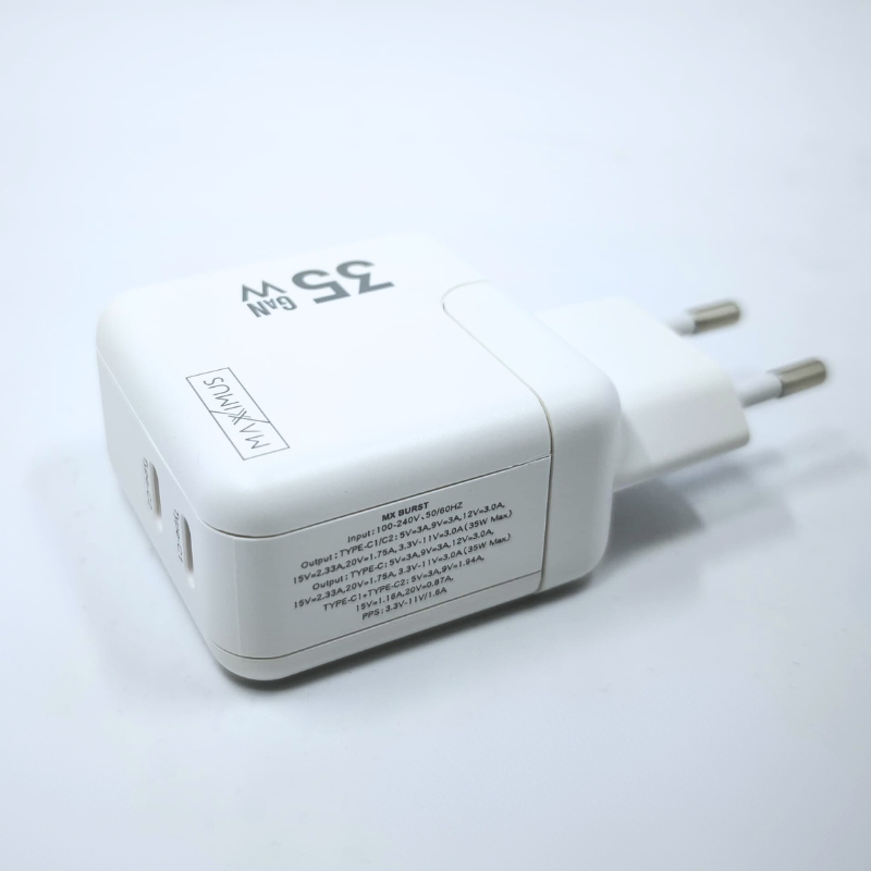 �adowarka sieciowa MX Burst GaN PD 35W, 2xUSB-C + kabel PD 20W C/Lightning, WHITE/BIA�Y / 4