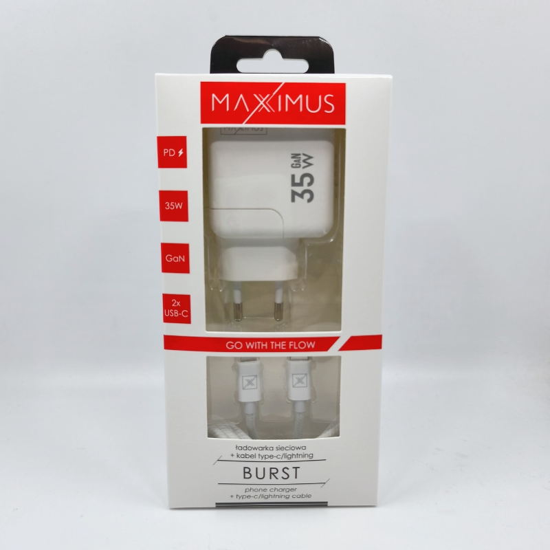 �adowarka sieciowa MX Burst GaN PD 35W, 2xUSB-C + kabel PD 20W C/Lightning, WHITE/BIA�Y / 5