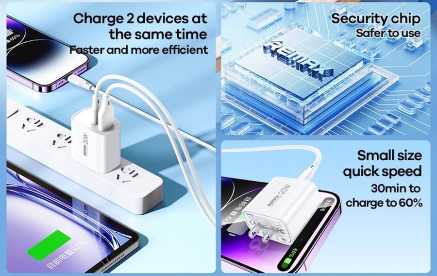 �adowarka sieciowa REMAX KIDDY SERIES 20W RP-U120 USB/USB-C WHITE / 3