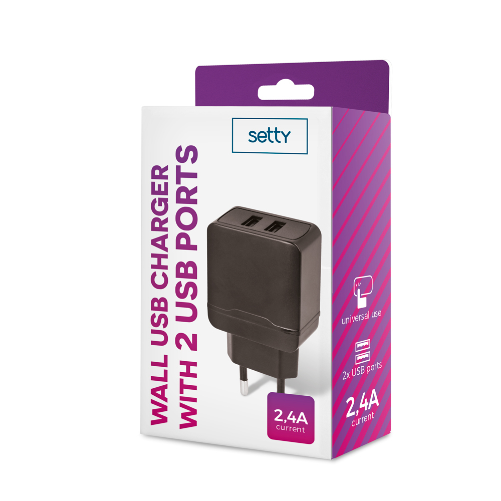 �adowarka sieciowa Setty 2xUSB 2,4A czarna / 2
