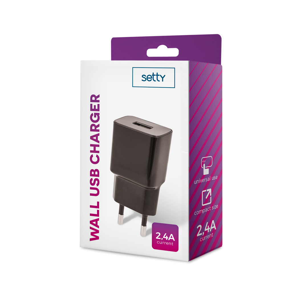 �adowarka sieciowa Setty USB 2,4A czarna / 2
