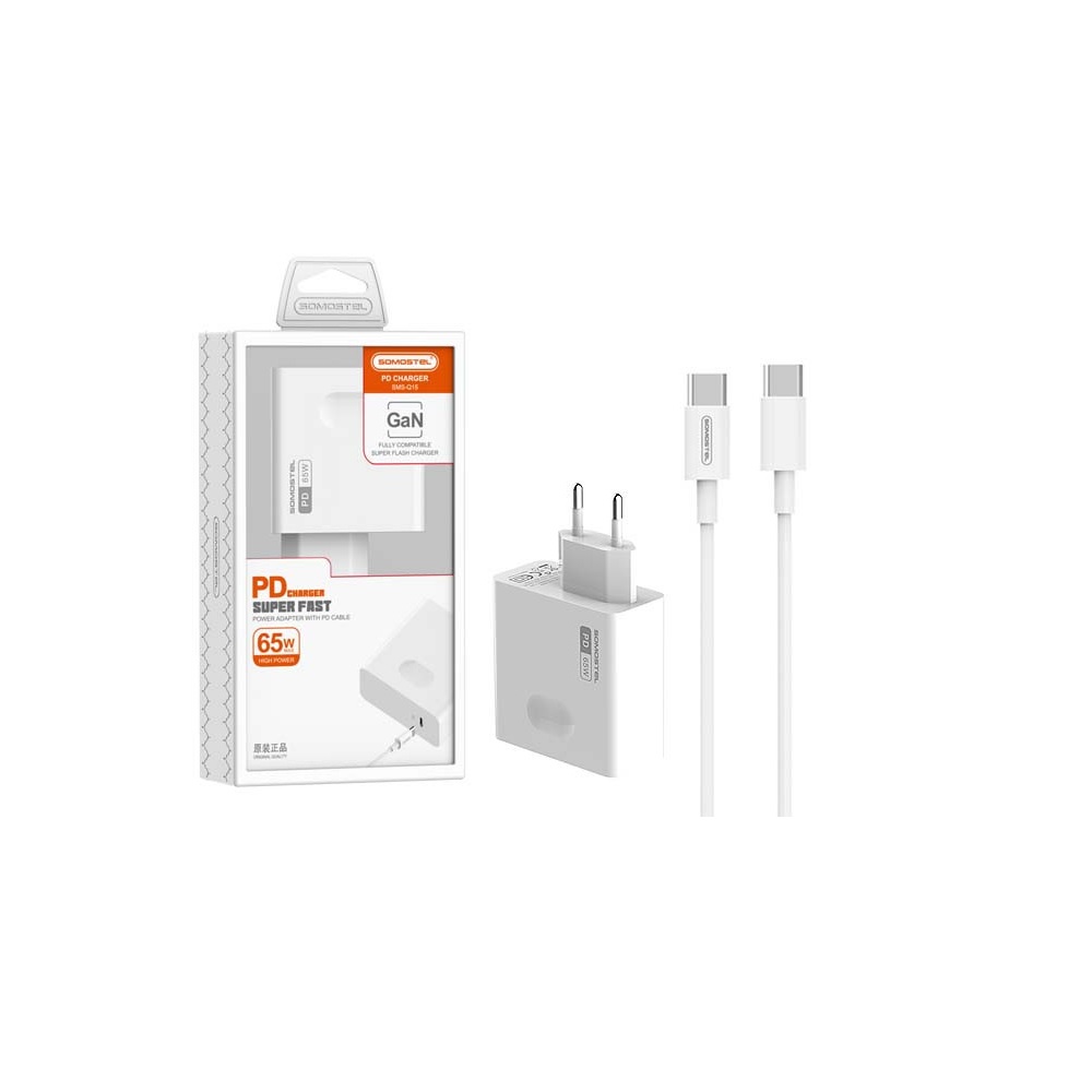 �adowarka sieciowa Somostel SMS-Q15 Usb-C 65W + kabel Usb-c - Usb-c bia�a TTT