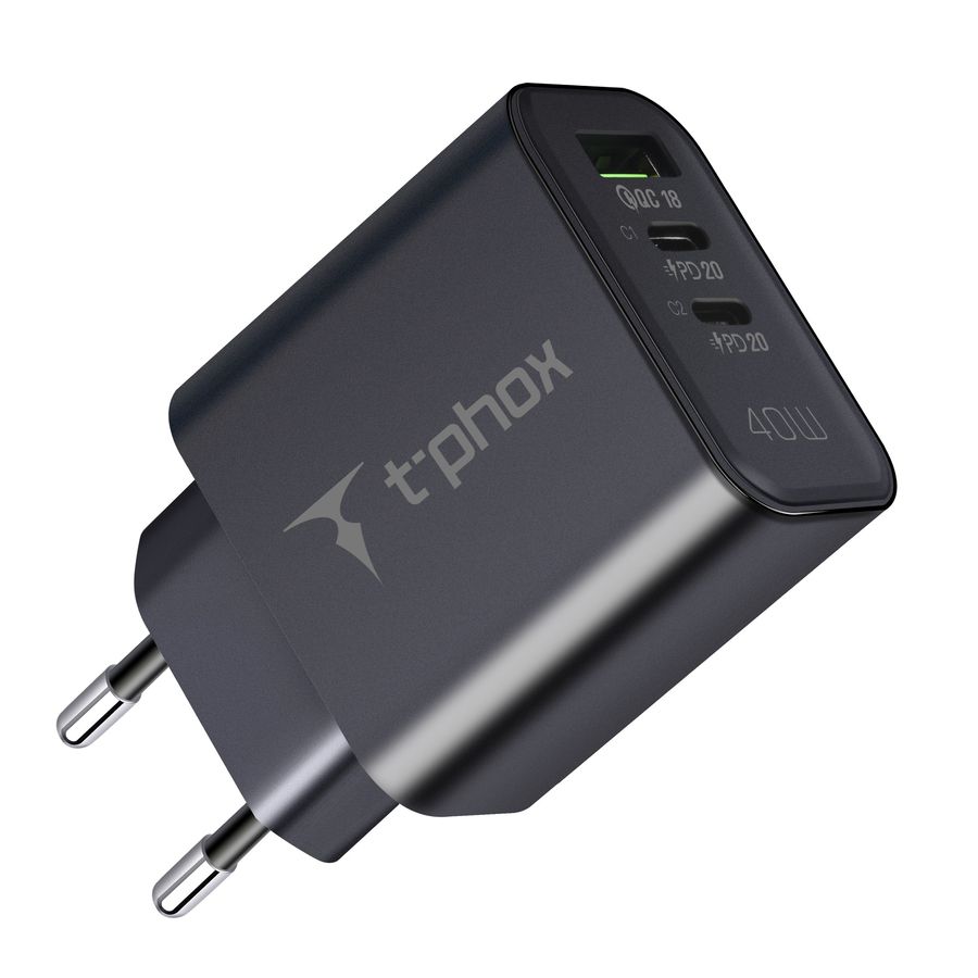 �adowarka sieciowa T-PHOX FLEXI 40W 2xUSB-C/USB BLACK / 2