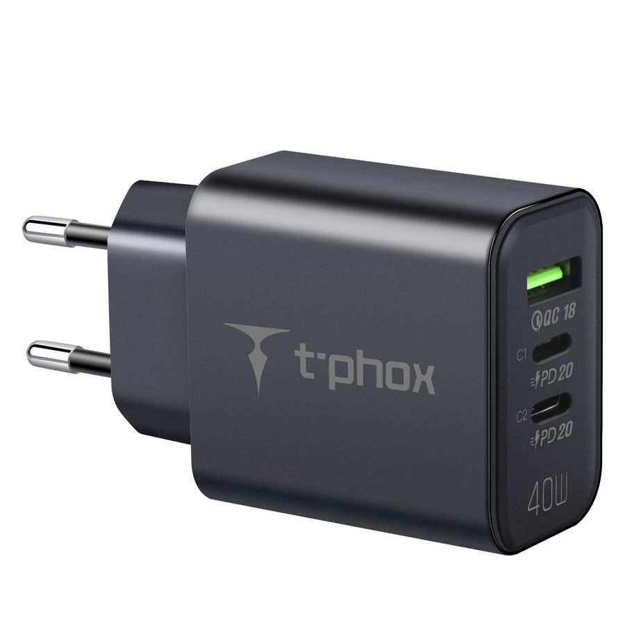 �adowarka sieciowa T-PHOX FLEXI 40W 2xUSB-C/USB BLACK / 3