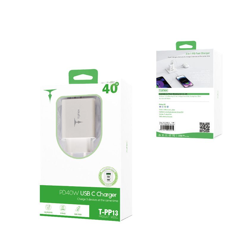 �adowarka sieciowa T-PHOX FLEXI 40W 2xUSB-C/USB WHITE / 4