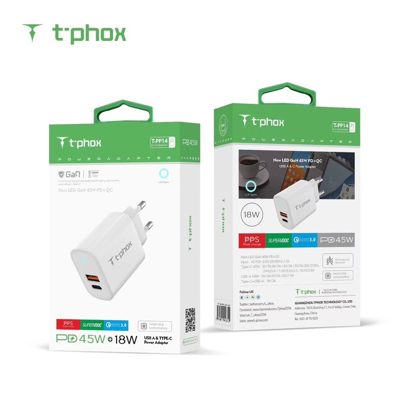 �adowarka sieciowa T-PHOX GLORY 45W USB/USB-C WHITE / 6