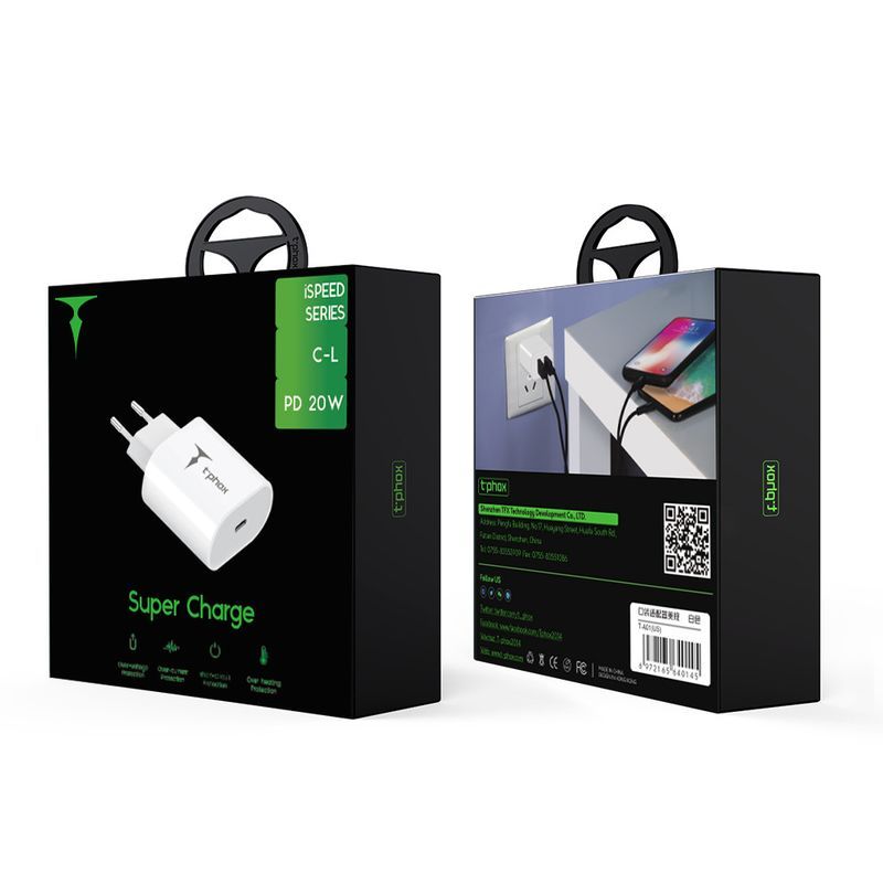 �adowarka sieciowa T-PHOX ISPEED 20W + KABEL USB-C/LIGHTNING WHITE / 6