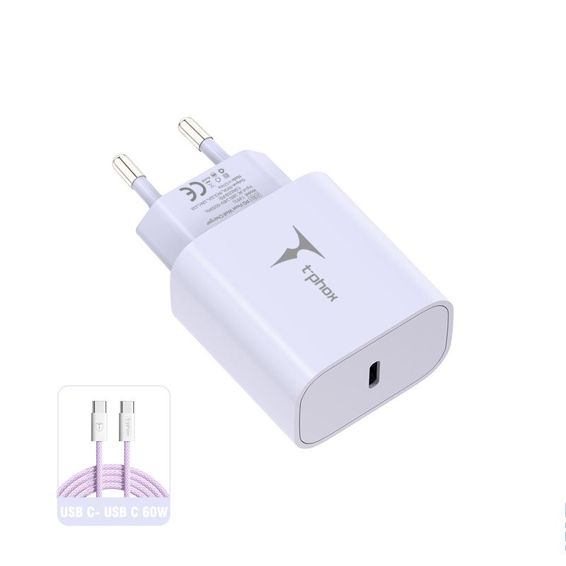 �adowarka sieciowa T-PHOX MODERATE SERIES T-PP11 20W + KABEL USB-C/USB-C 60W LILAC
