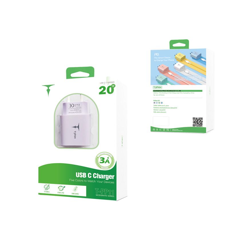 �adowarka sieciowa T-PHOX MODERATE SERIES T-PP11 20W + KABEL USB-C/USB-C 60W PINK / 4