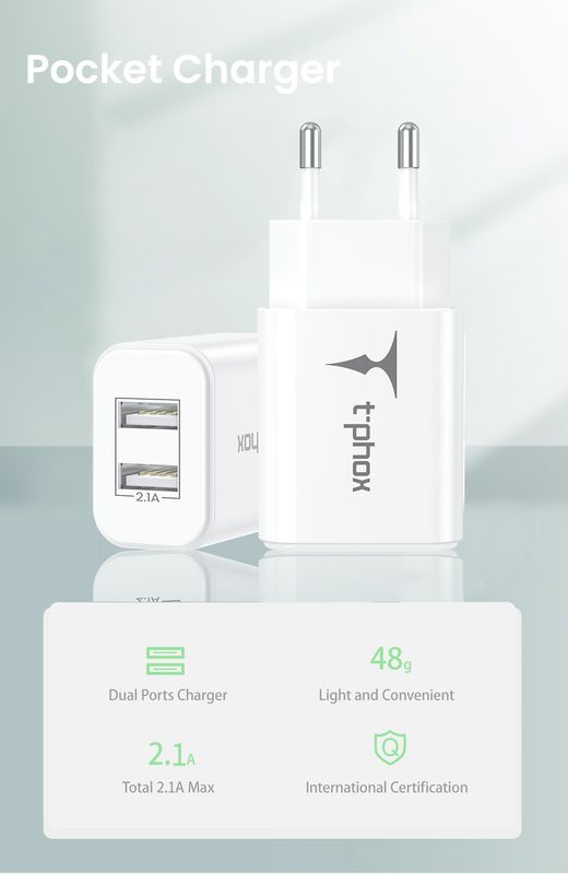 �adowarka sieciowa T-PHOX POCKET CHARGER 2xUSB 2.1A WHITE / 3