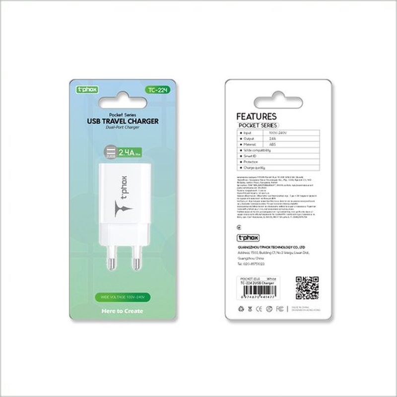 �adowarka sieciowa T-PHOX POCKET SERIES 2xUSB TCC-224 12W 2.4A WHITE / 5