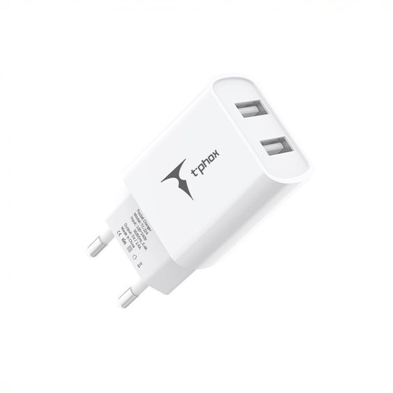 �adowarka sieciowa T-PHOX POCKET SERIES 2xUSB TCC-224 2.4A 12W + KABEL USB-C 1M WHITE / 2