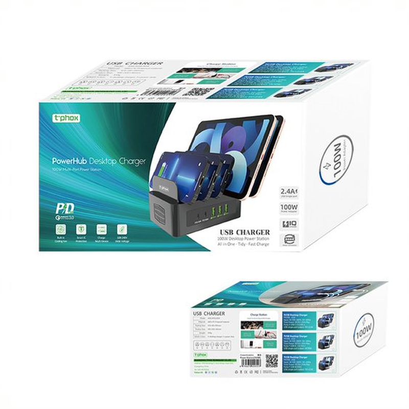 �adowarka sieciowa T-PHOX POWERHUB DUAL PORT 100W 2xUSB-C/3xUSB BLACK / 5