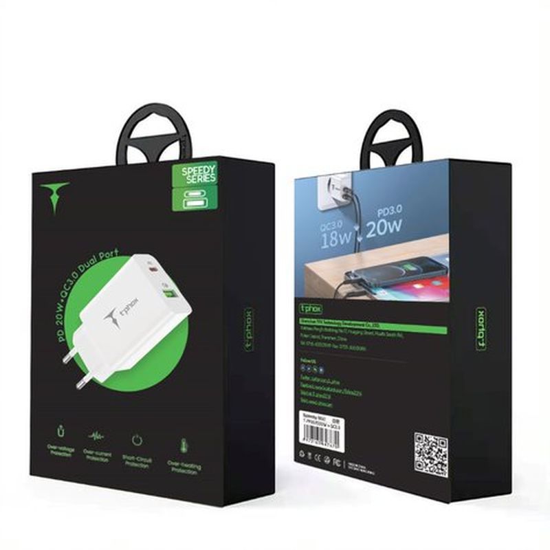 �adowarka sieciowa T-PHOX SPEEDY USB-C 20W + USB 18W QC 3.0 BIA�A/WHITE / 6