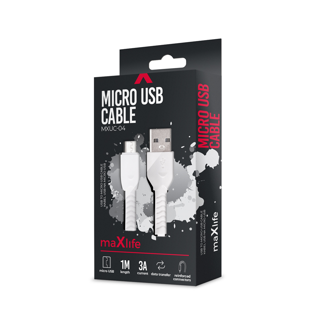 Maxlife kabel MXUC-04 USB - microUSB 1,0m 3A bia�y