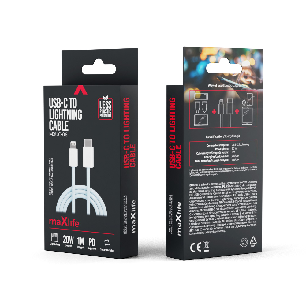 Maxlife kabel MXUC-06 USB-C - Lightning 1,0 m 20W niebieski nylonowy / 2