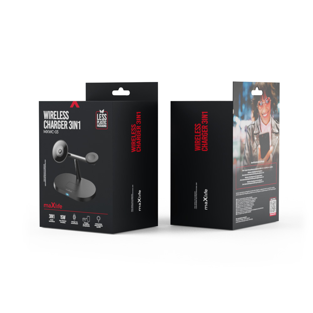 Maxlife �adowarka bezprzewodowa 3w1 MXWC-03 15W czarna / 6