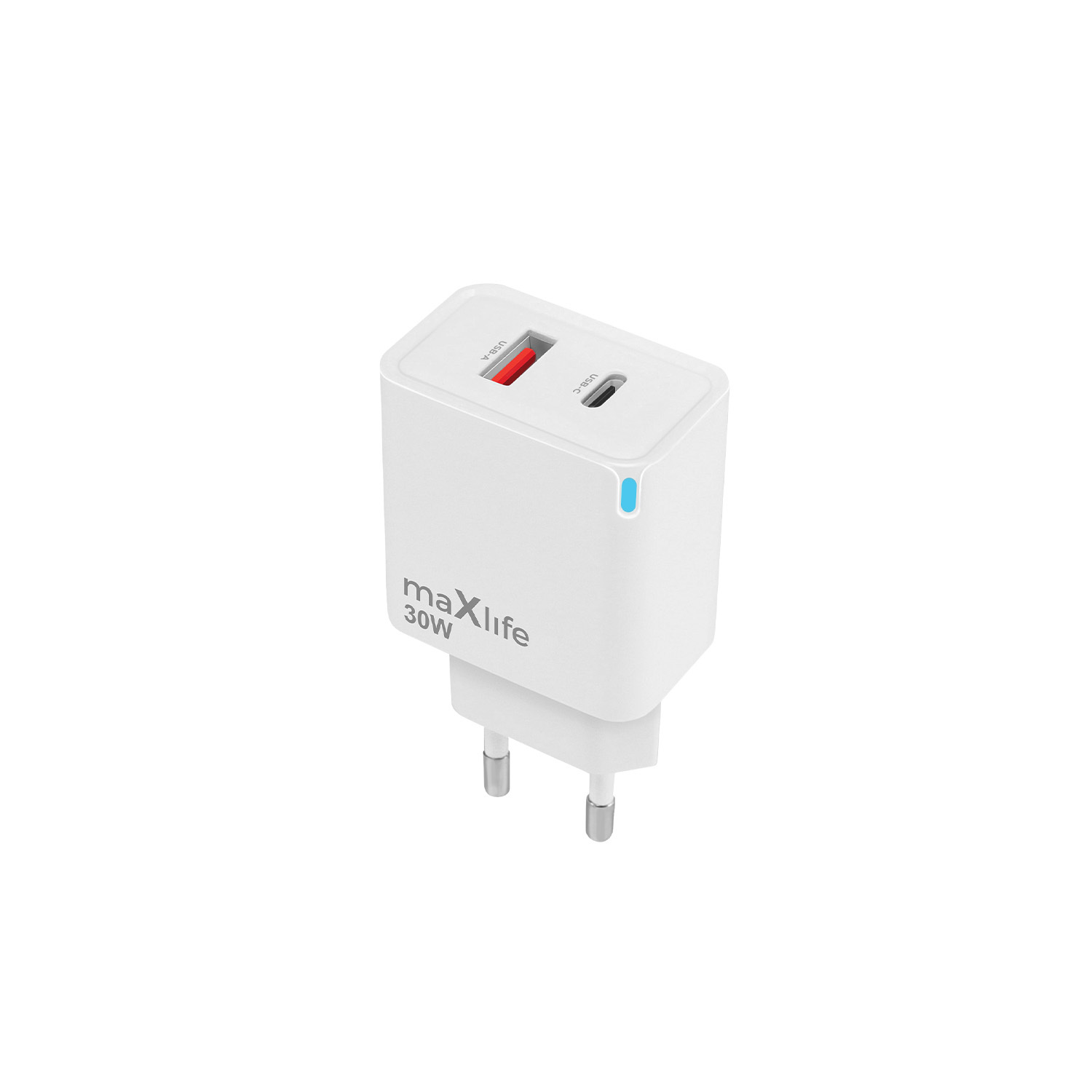 Maxlife �adowarka sieciowa GaN PD QC MXTC-09-30AC 1x USB-C 1x USB 30W bia�a