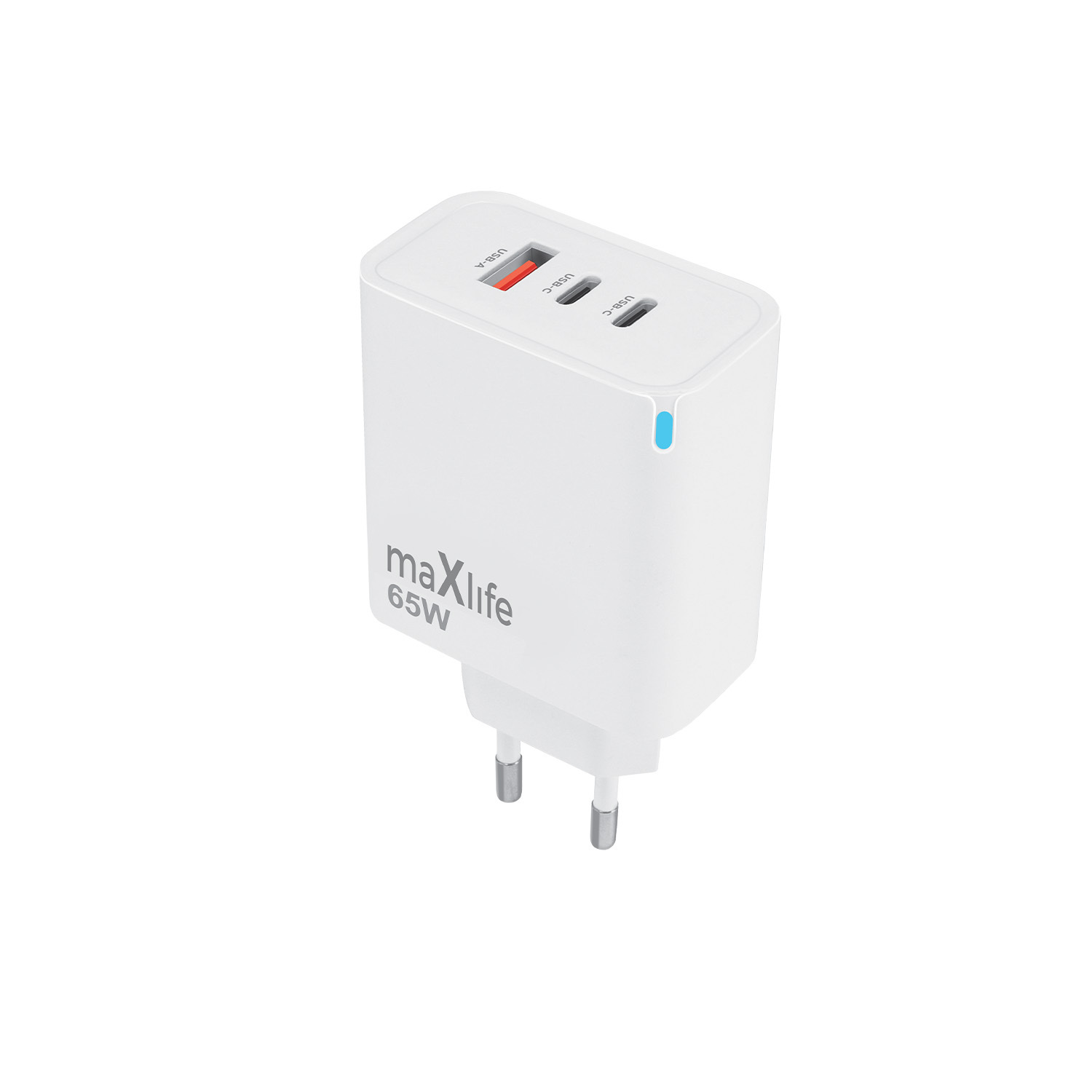 Maxlife �adowarka sieciowa GaN PD QC MXTC-09-65ACC 2x USB-C 1x USB 65W bia�a
