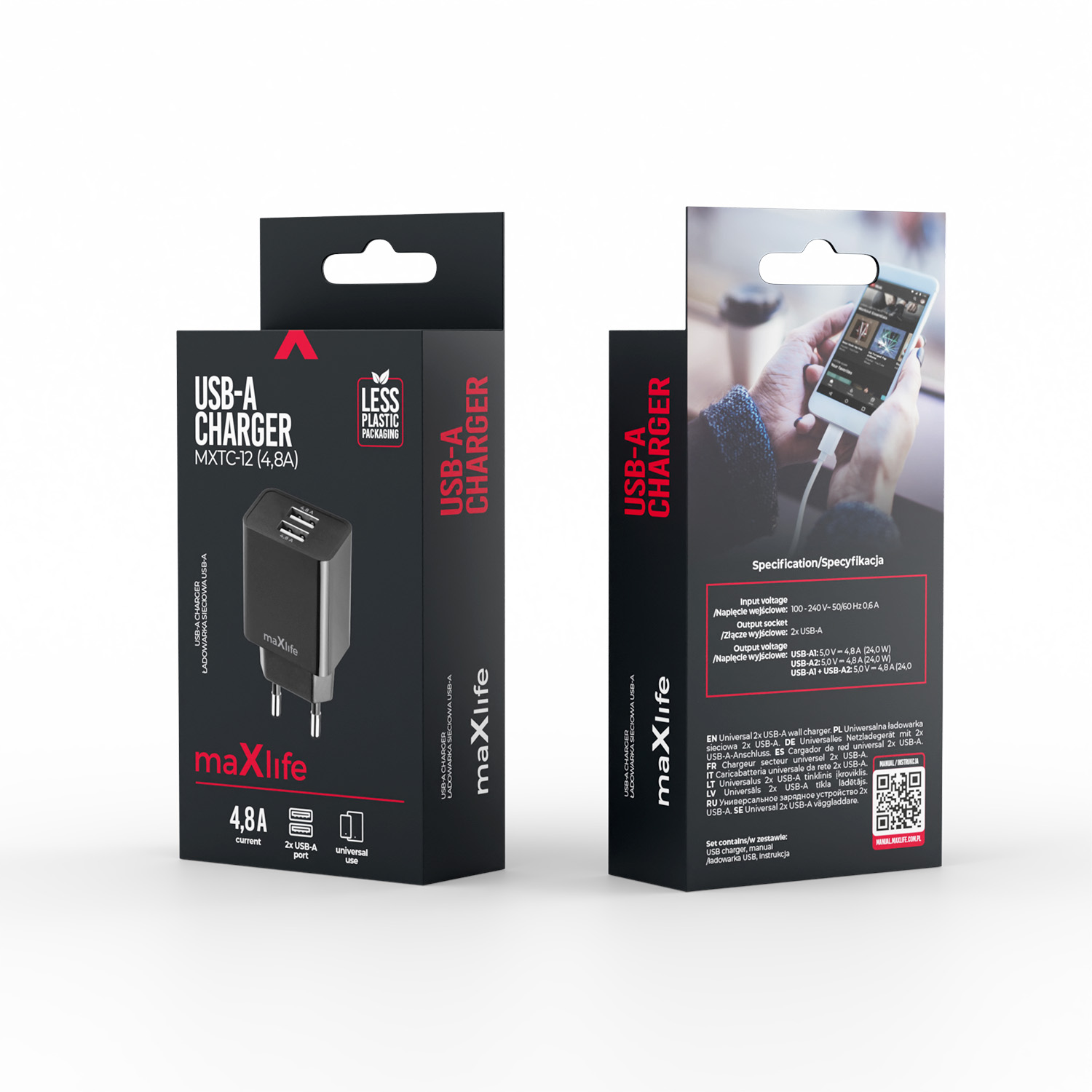 Maxlife �adowarka sieciowa MXTC-12 2x USB 4,8A czarna / 5