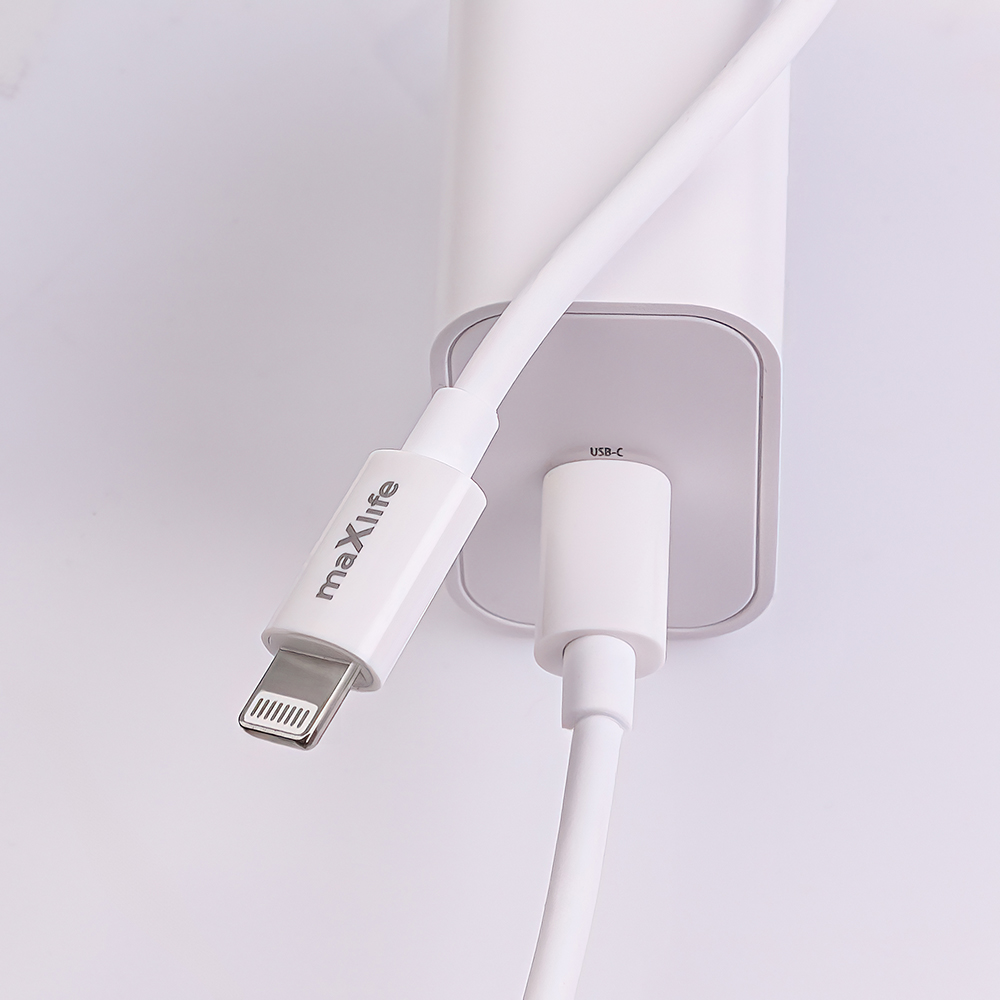 Maxlife �adowarka sieciowa PD QC MXTC-06 1x USB-C 20W bia�a + kabel USB-C - Lightning 20W / 11
