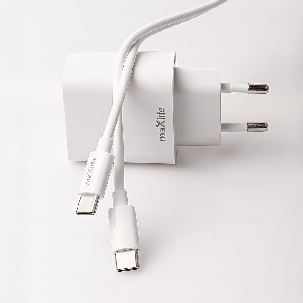 Maxlife �adowarka sieciowa PD QC MXTC-06 1x USB-C 20W bia�a + kabel USB-C - USB-C 20W / 8