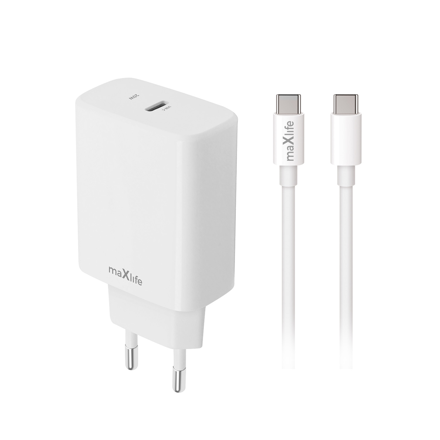 Maxlife �adowarka sieciowa PD QC MXTC-10-20C 1x USB-C 20W bia�a + kabel USB-C - USB-C 20W