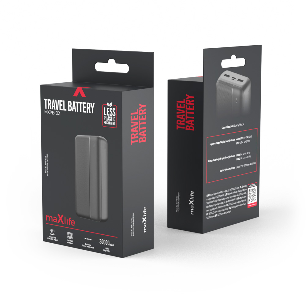Maxlife power bank MXPB-02 30000 mAh czarny / 3