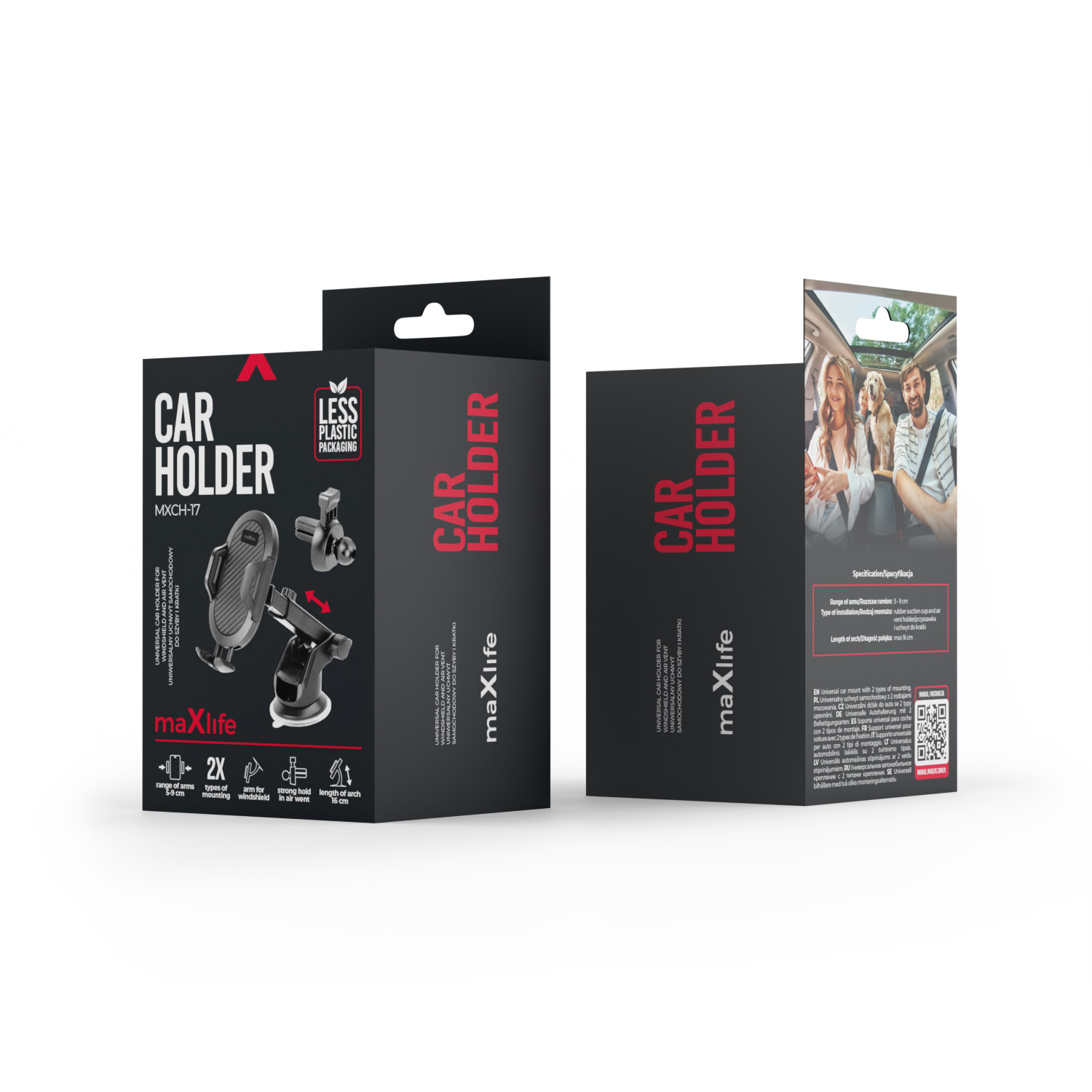 Maxlife uniwersalny uchwyt samochodowy do szyby i kratki MXCH-17 czarny / 3