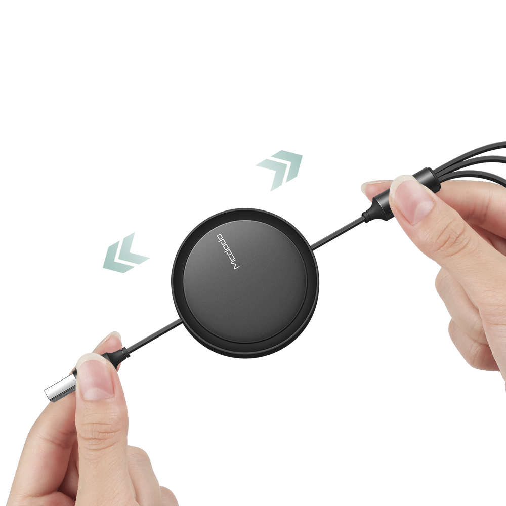 Mcdodo kabel 3w1 Retractable USB - Lightning + USB-C + microUSB 1,2 m czarny zwijany CA-7250 / 7