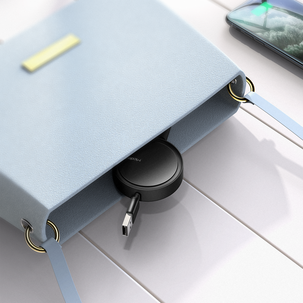 Mcdodo kabel 3w1 Retractable USB - Lightning + USB-C + microUSB 1,2 m czarny zwijany CA-7250 / 9