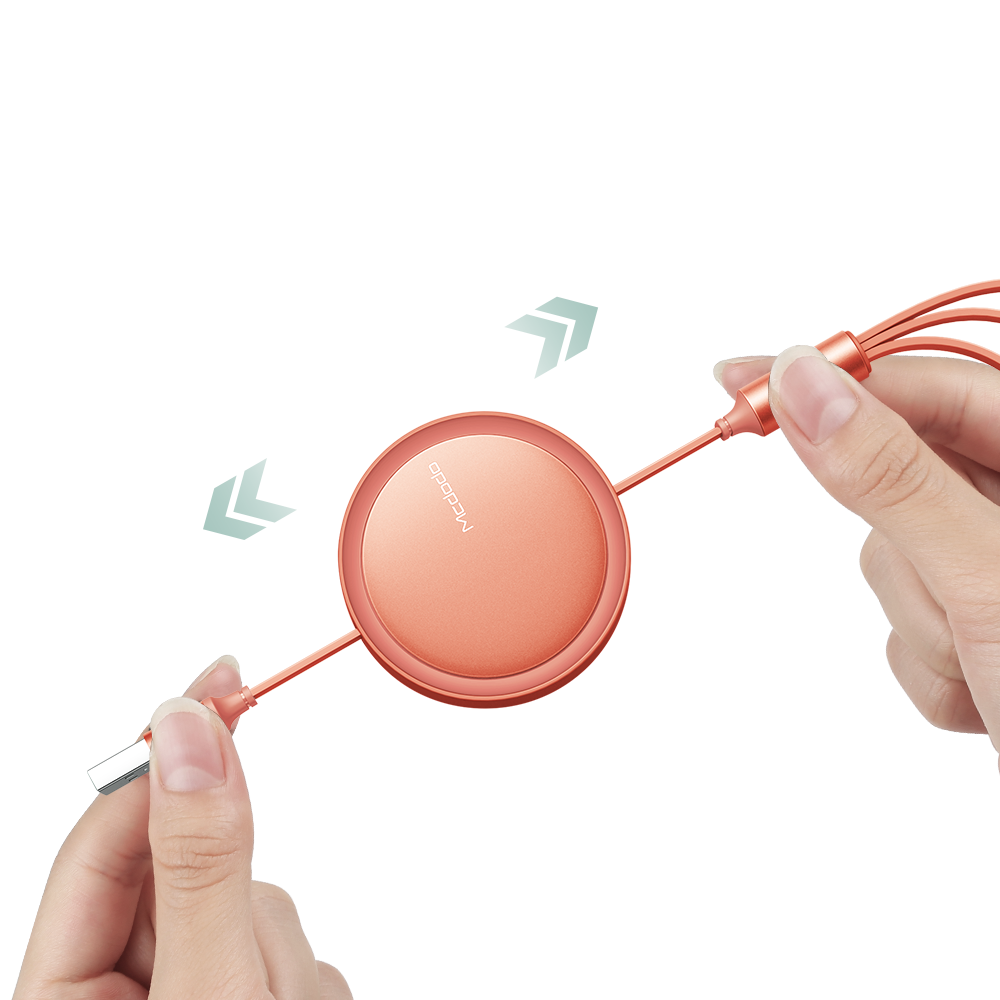 Mcdodo kabel 3w1 Retractable USB - Lightning + USB-C + microUSB 1,2 m pomara�czowy zwijany CA-7252 / 6