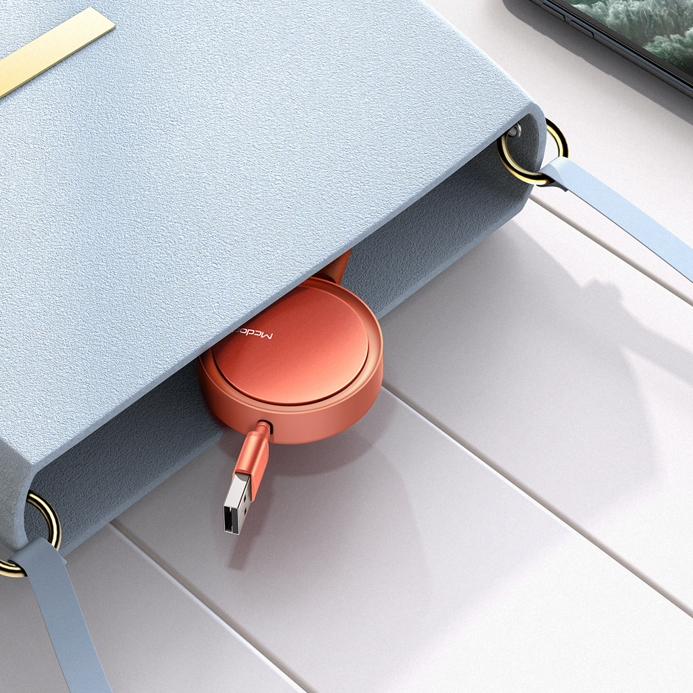 Mcdodo kabel 3w1 Retractable USB - Lightning + USB-C + microUSB 1,2 m pomara�czowy zwijany CA-7252 / 8