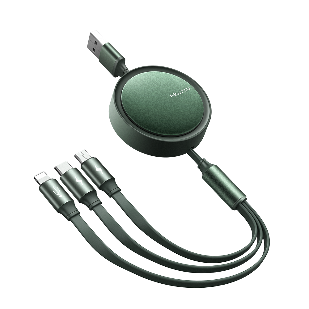 Mcdodo kabel 3w1 Retractable USB - Lightning + USB-C + microUSB 1,2 m zielony zwijany CA-7251