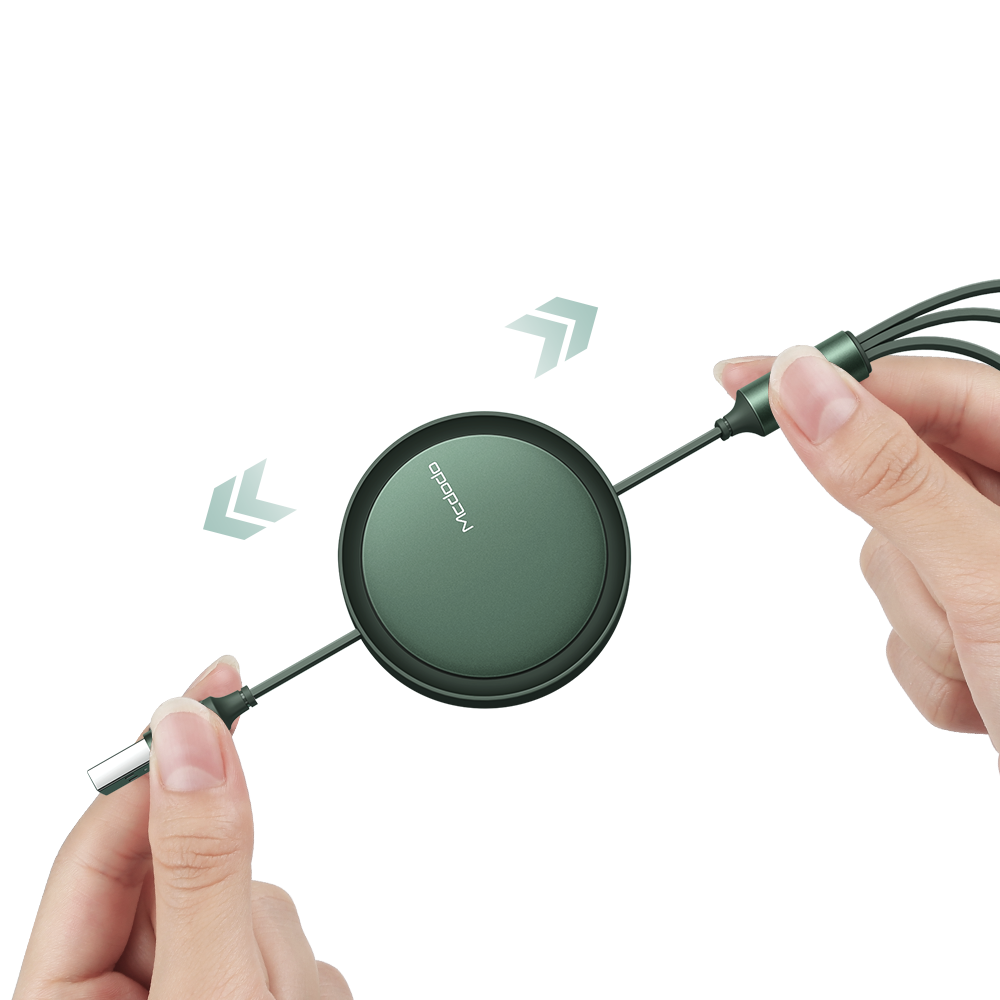Mcdodo kabel 3w1 Retractable USB - Lightning + USB-C + microUSB 1,2 m zielony zwijany CA-7251 / 7