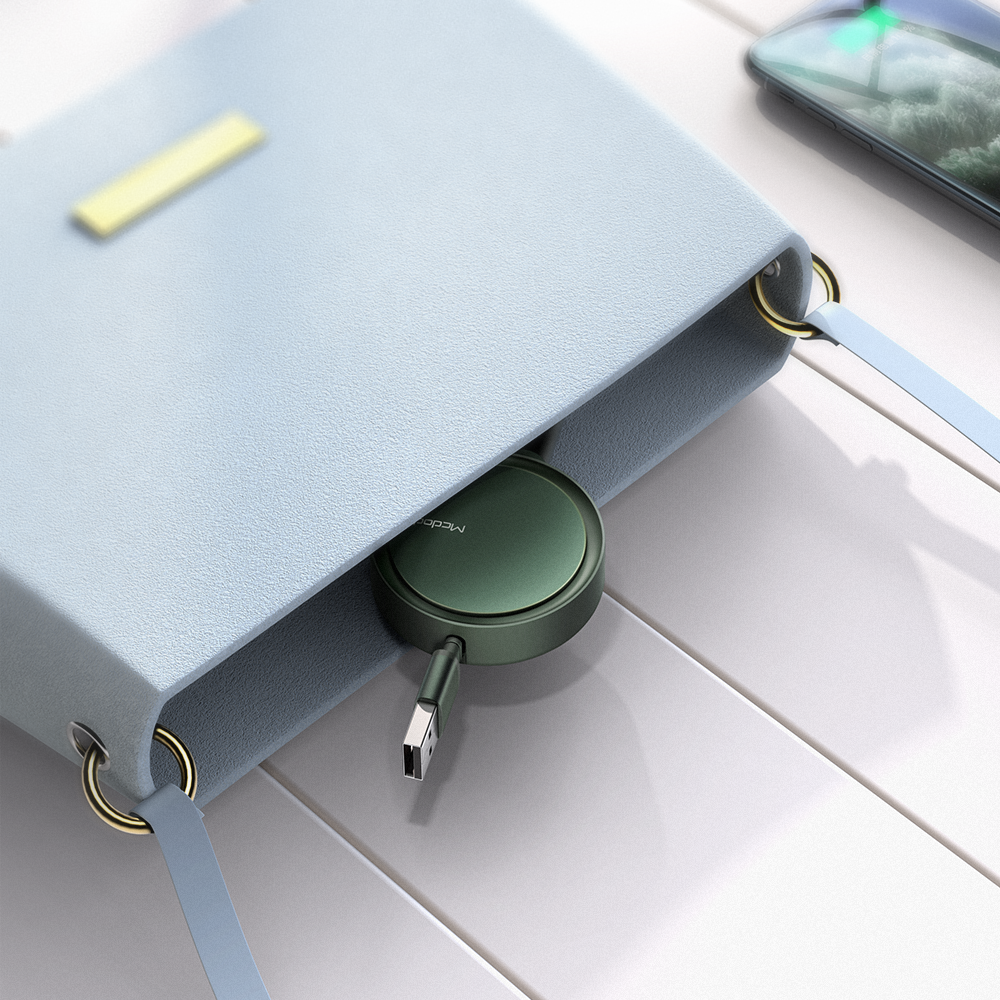 Mcdodo kabel 3w1 Retractable USB - Lightning + USB-C + microUSB 1,2 m zielony zwijany CA-7251 / 8