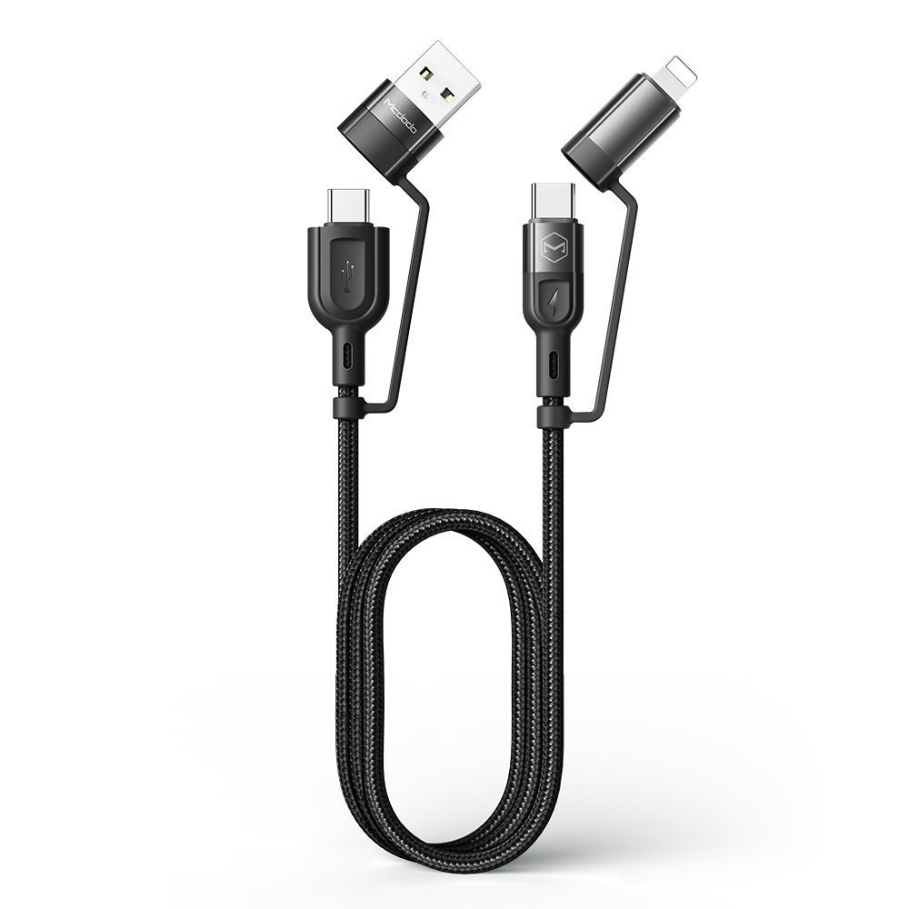 Mcdodo kabel 4w1 USB + USB-C - Lightning + USB-C 1,2 m czarny CA-8070