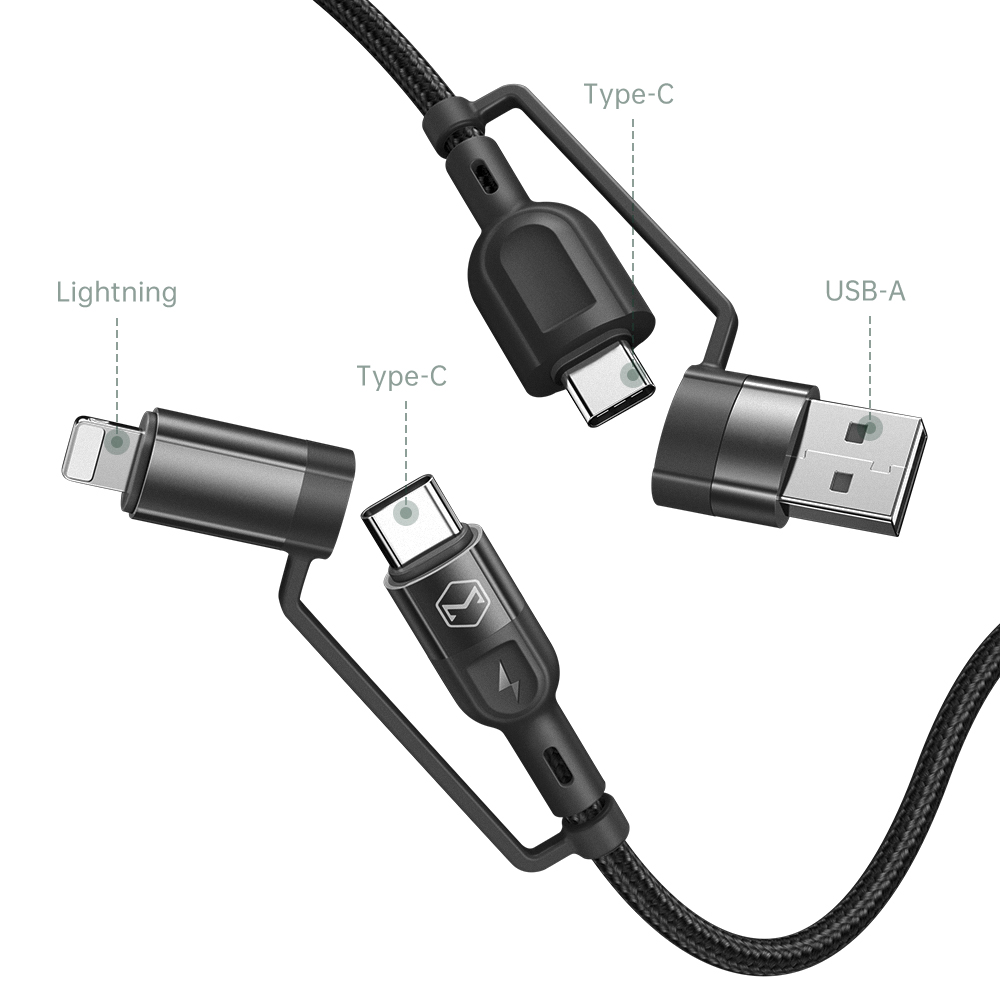 Mcdodo kabel 4w1 USB + USB-C - Lightning + USB-C 1,2 m czarny CA-8070 / 2