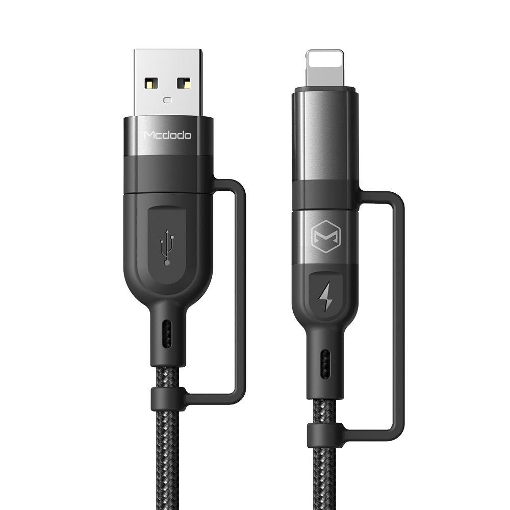 Mcdodo kabel 4w1 USB + USB-C - Lightning + USB-C 1,2 m czarny CA-8070 / 6