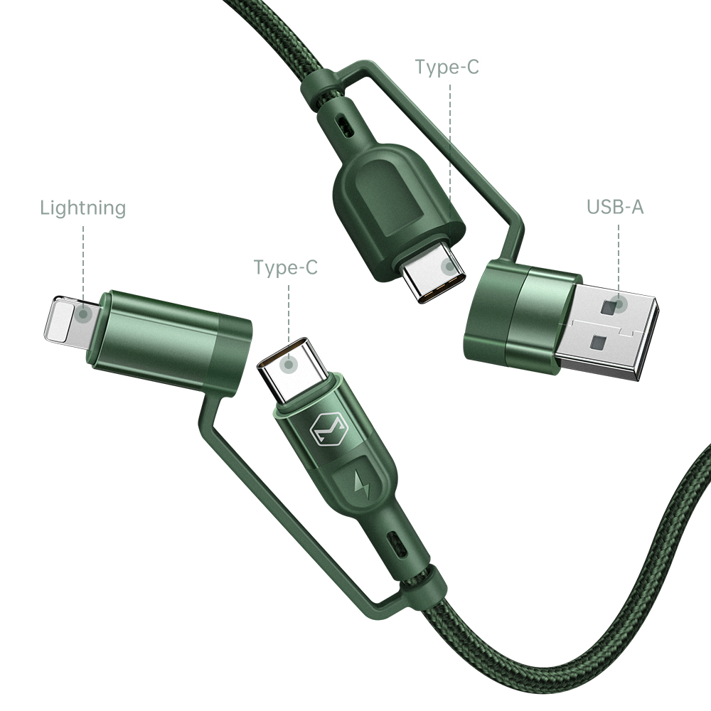 Mcdodo kabel 4w1 USB + USB-C - Lightning + USB-C 1,2 m zielony CA-8071 / 2