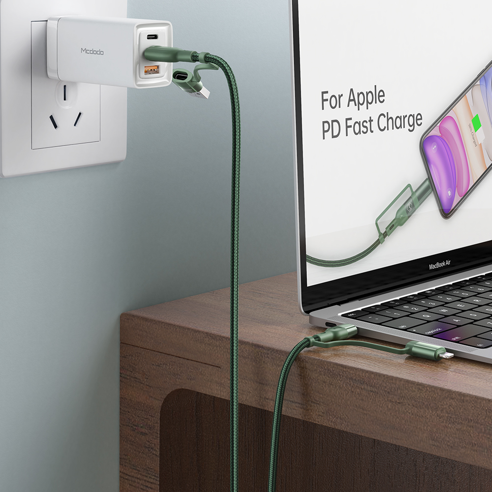 Mcdodo kabel 4w1 USB + USB-C - Lightning + USB-C 1,2 m zielony CA-8071 / 3