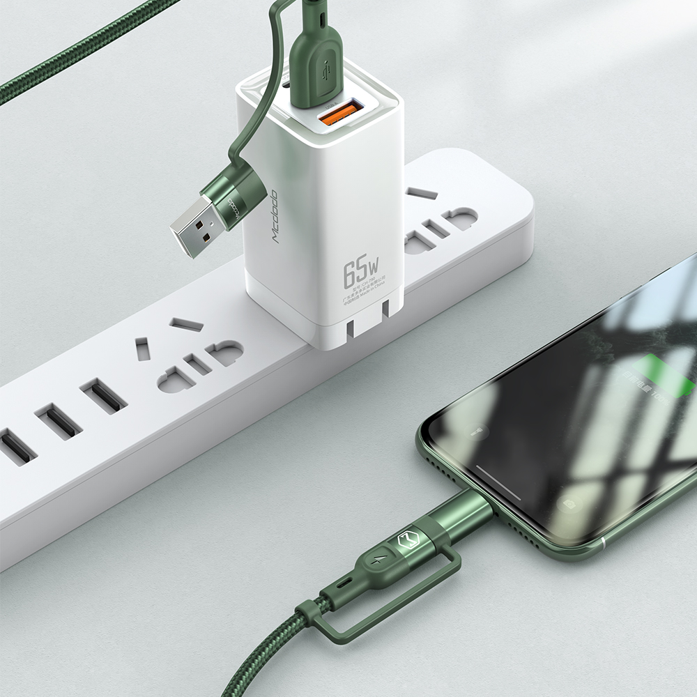 Mcdodo kabel 4w1 USB + USB-C - Lightning + USB-C 1,2 m zielony CA-8071 / 4