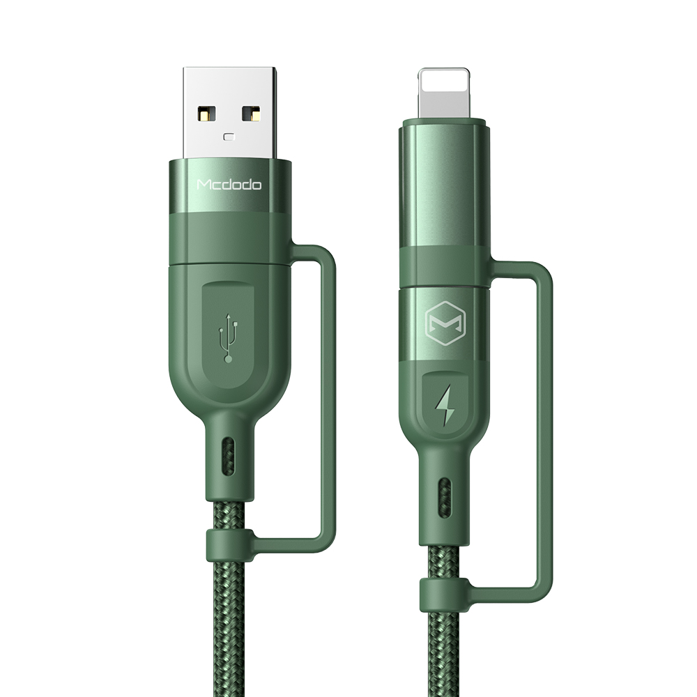 Mcdodo kabel 4w1 USB + USB-C - Lightning + USB-C 1,2 m zielony CA-8071 / 5