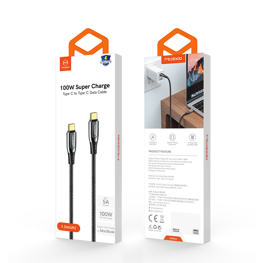 Mcdodo kabel PD 100W USB-C - USB-C 2 m czerwony CA-8124 / 5