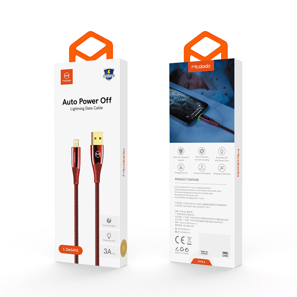 Mcdodo kabel Shark USB - Lightning 1,2 m czerwony CA-8061 / 9