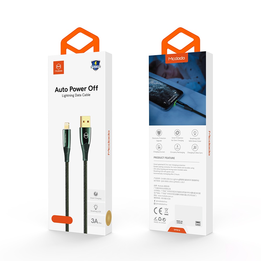 Mcdodo kabel Shark USB - Lightning 1,8 m zielony CA-8065 / 9