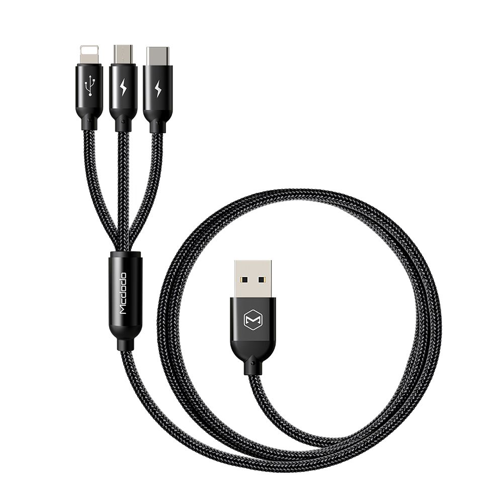 Mcdodo kabel USB Atom 3w1 micro/8-pin/typ-C czarny 1,2m CA-3351